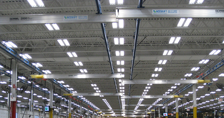 ceiling hung workstation crane system facility wide