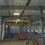 acculift Cranes in position prior to load testing. Installation and design of lifting systems for new buildings.