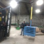 heavy duty forklift moving load test weights acculift of a building crane
