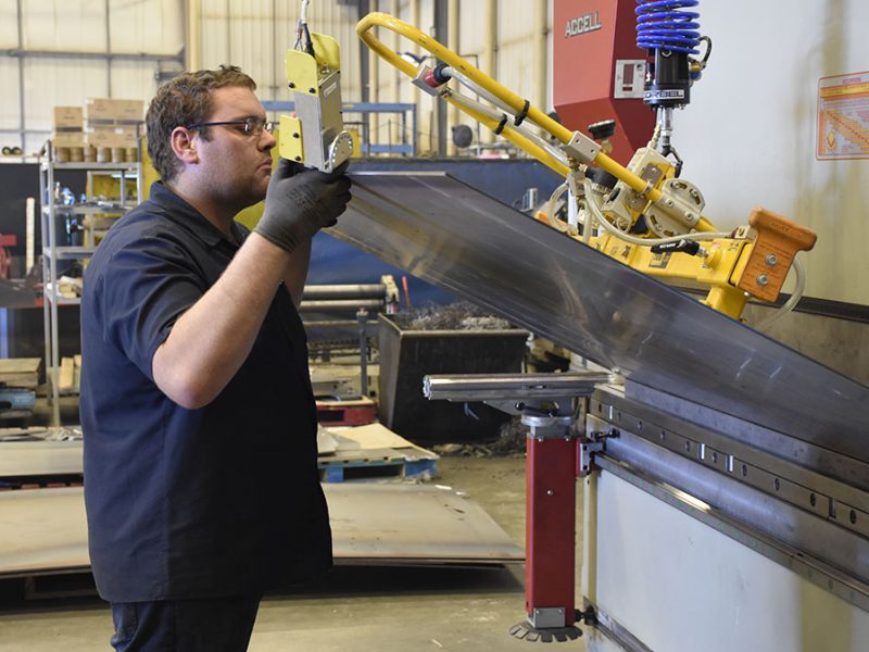 using gforce assisted listing hoist at a press brake